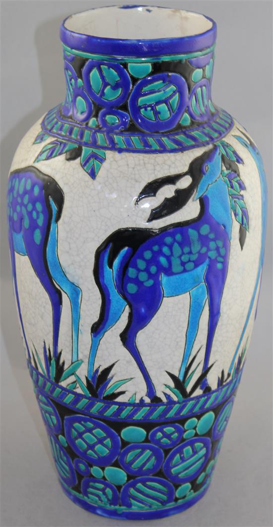 A large Boch Freres Art Deco Biches Bleues vase, attributed to Charles Catteau, 40cm